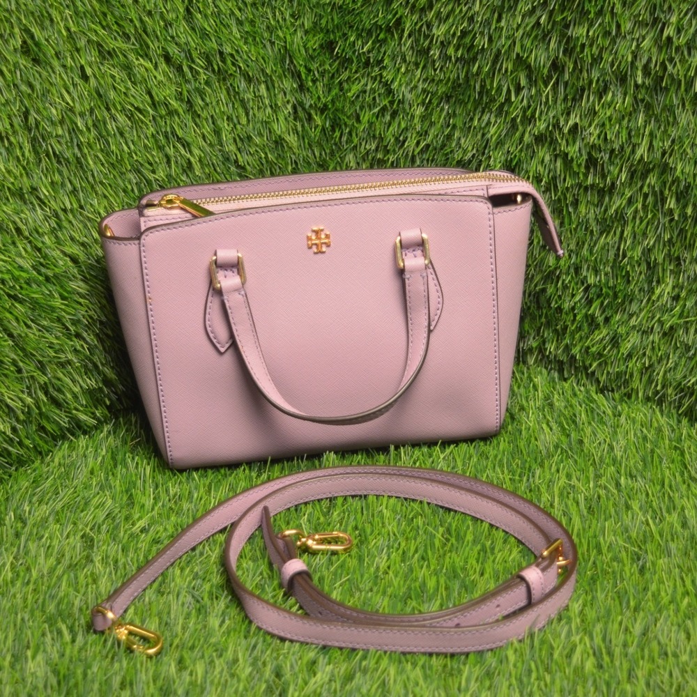 Tory Burch Emerson Mini Zip Tote Saffiano Leather Pink Lavender Crossbody Bag